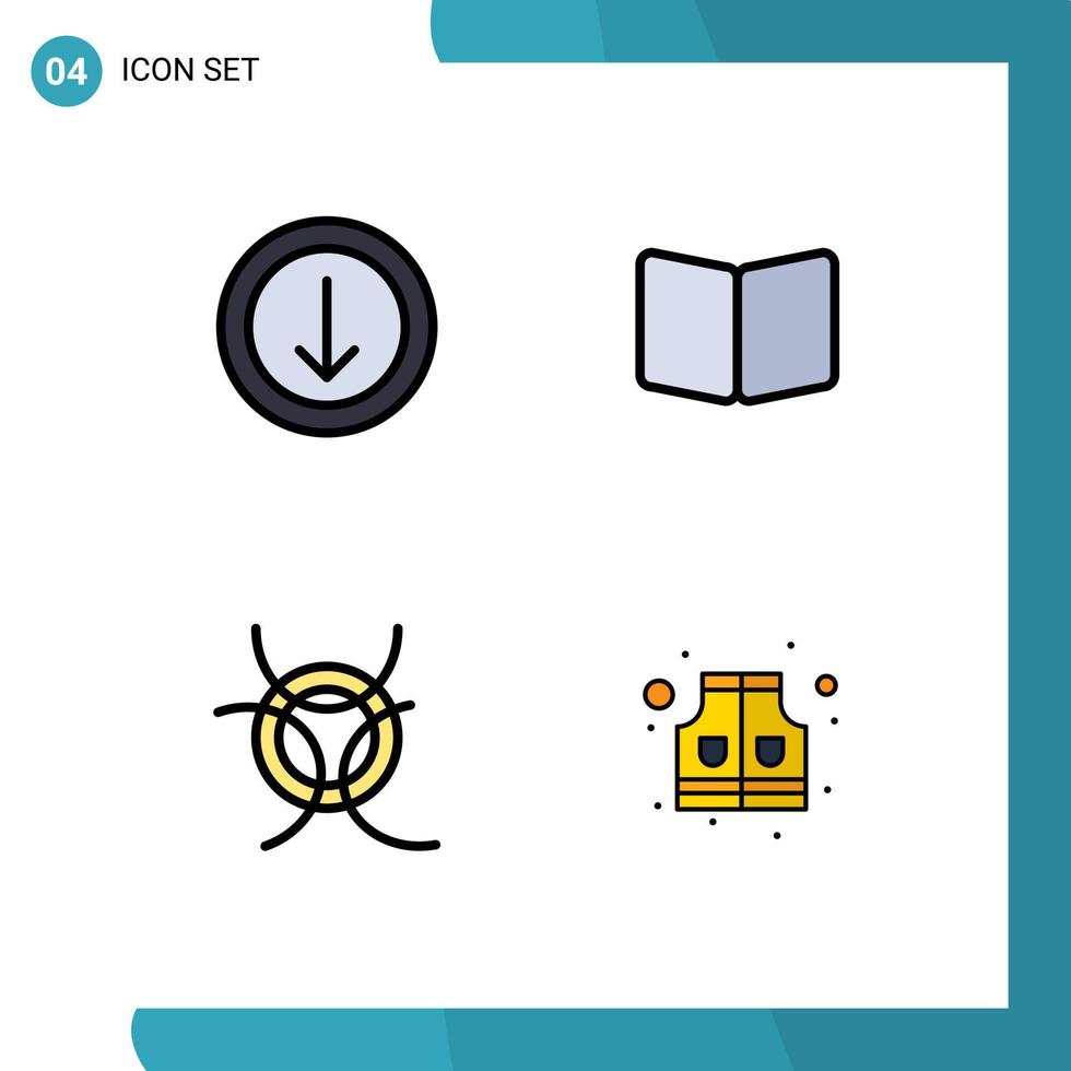 Set of 4 Vector Filledline Flat Colors on Grid for arrow science open layout jacket Editable Vector Design Elements