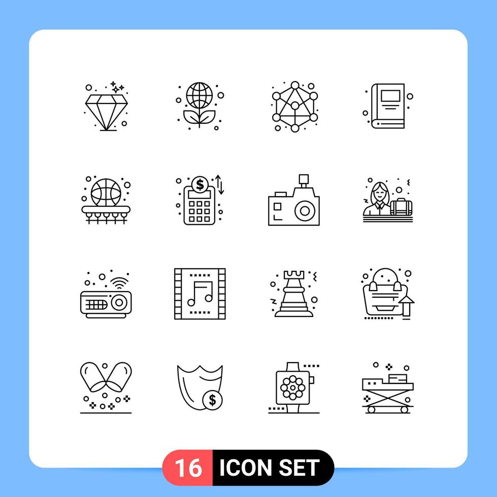 conjunto de dieciséis moderno ui íconos símbolos señales para aprendizaje baloncesto jerarquía cesta colegio editable vector diseño elementos