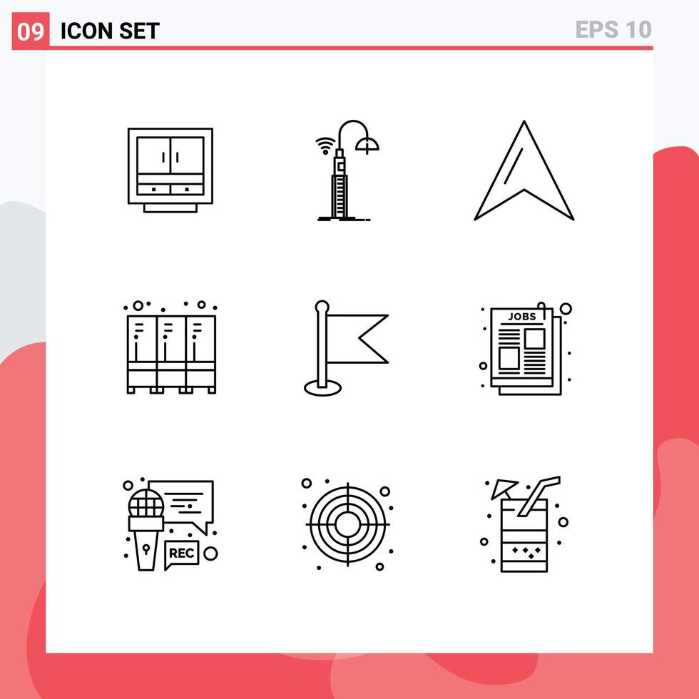 Outline Pack of 9 Universal Symbols of locker security street pointer location Editable Vector Design Elements