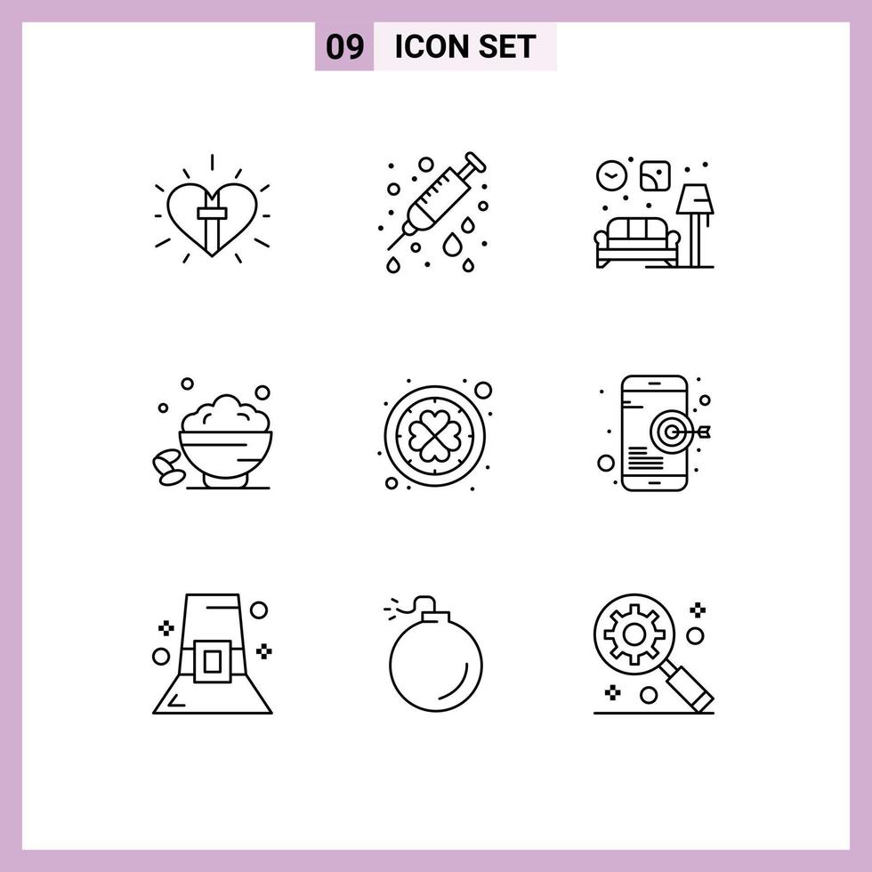 Universal Icon Symbols Group of 9 Modern Outlines of open sweet needle date lump Editable Vector Design Elements