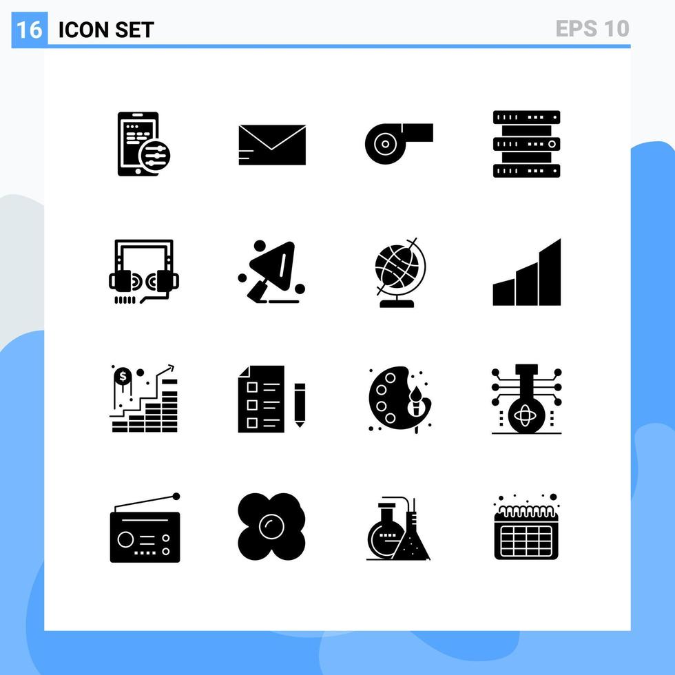 Solid Glyph Pack of 16 Universal Symbols of construction tools web database seo headphone Editable Vector Design Elements