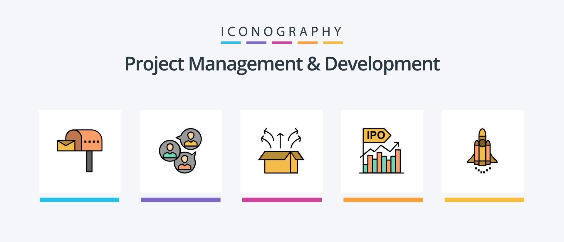 Project Management And Development Line Filled 5 Icon Pack Including focus. light. planning. idea. success. Creative Icons Design vector