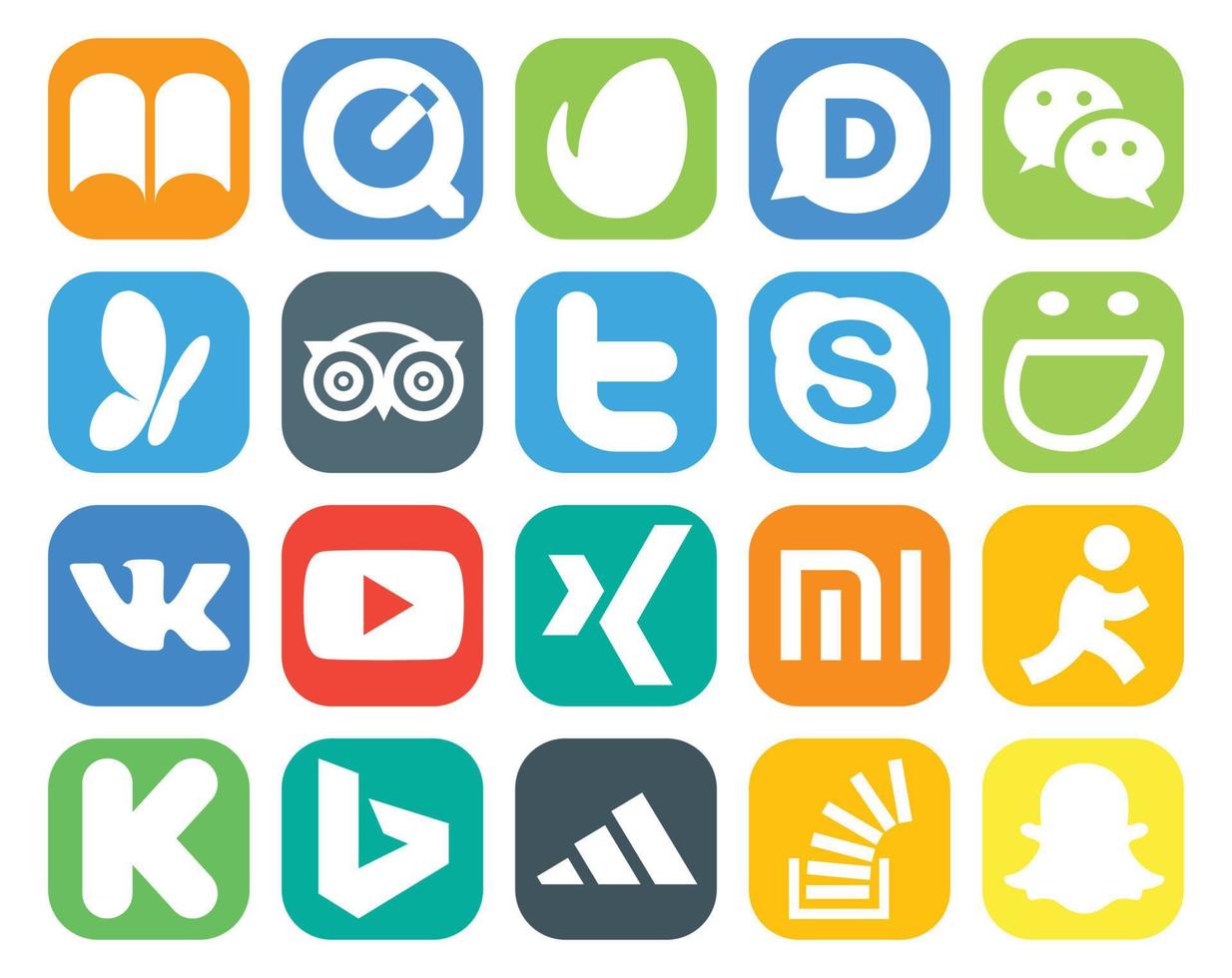 20 Social Media Icon Pack Including xing youtube travel vk chat vector