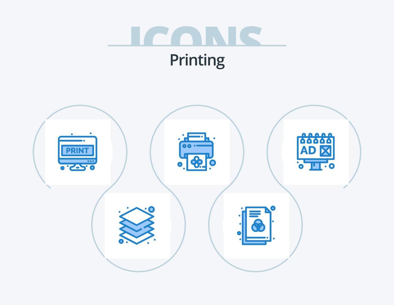 Printing Blue Icon Pack 5 Icon Design. advertising. printer. computer sheet. print. screen page vector