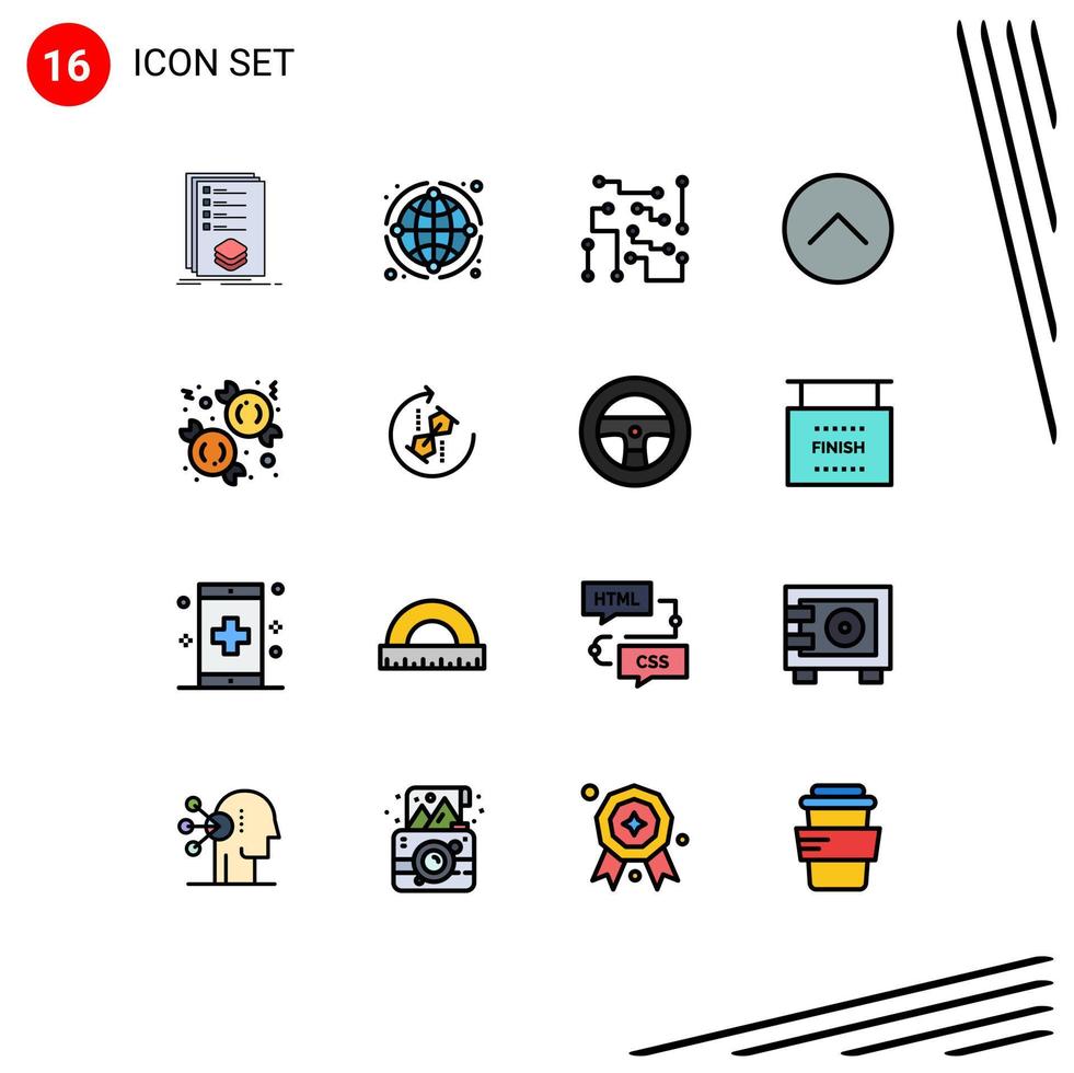 Mobile Interface Flat Color Filled Line Set of 16 Pictograms of media player up business science electronics Editable Creative Vector Design Elements