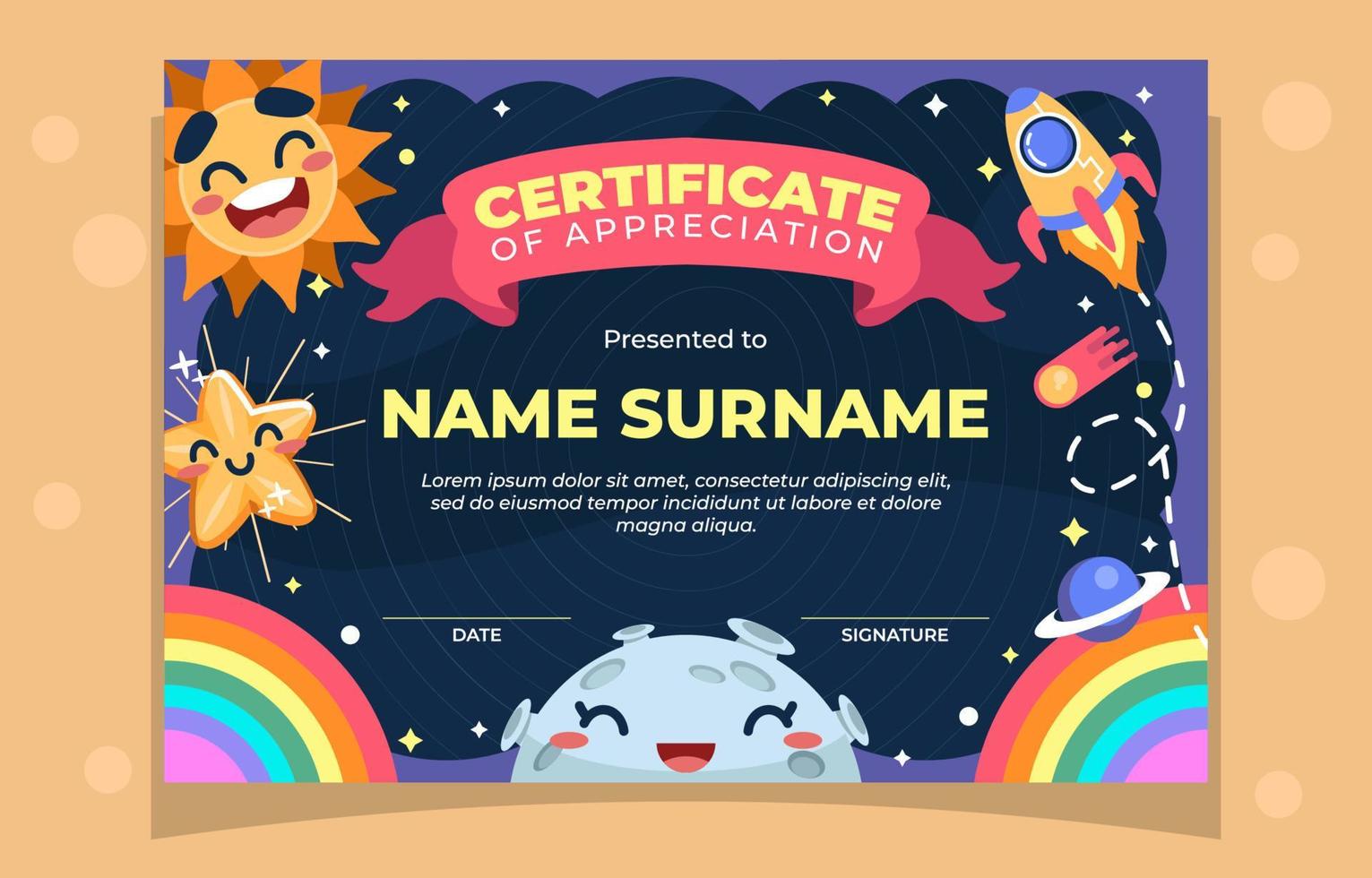 Certificate for Kids with Outer Space Theme vector