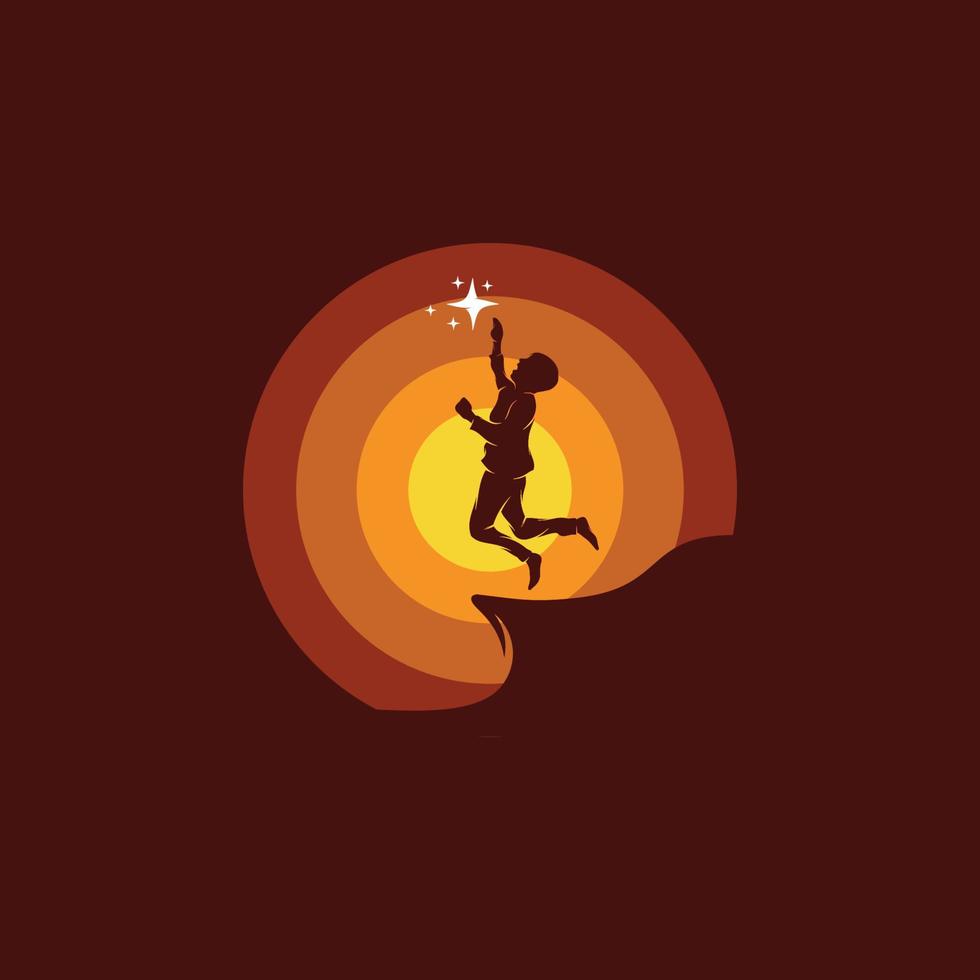 Kids reaching stars logo design template vector