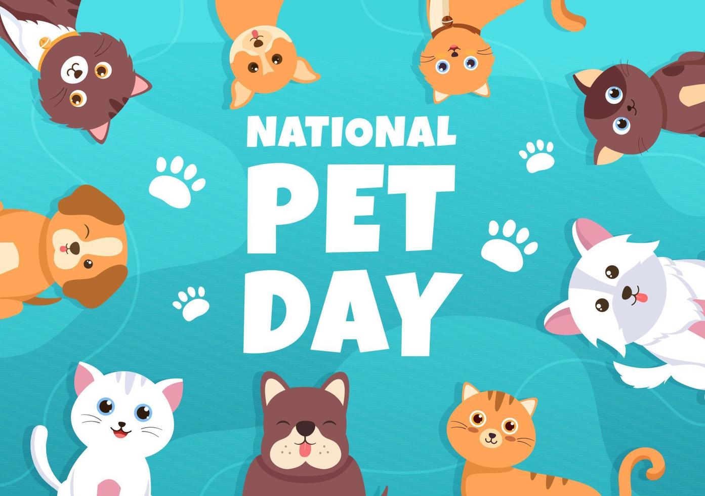 ilustración del día nacional de las mascotas el 11 de abril con lindas mascotas de gatos y perros para banner web o página de inicio en plantillas planas dibujadas a mano de dibujos animados vector