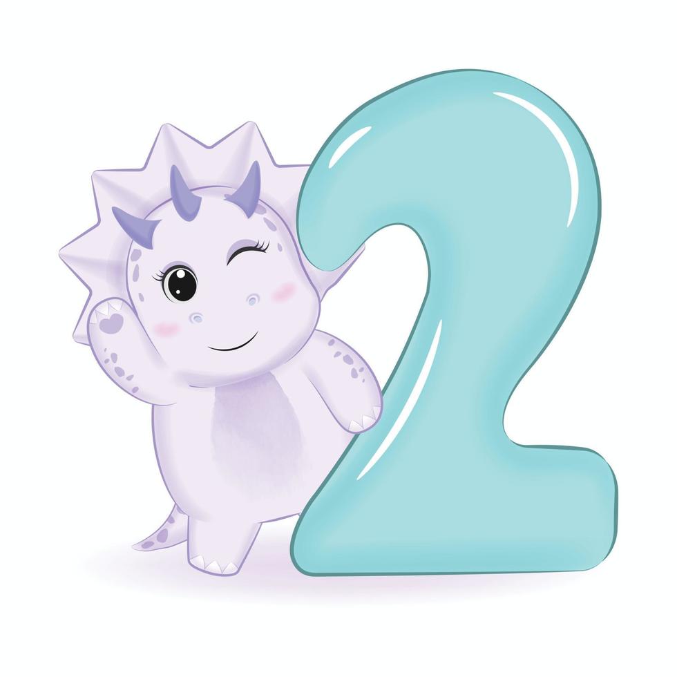 Cute little Dinosaur with Alphabet Number 2 vector