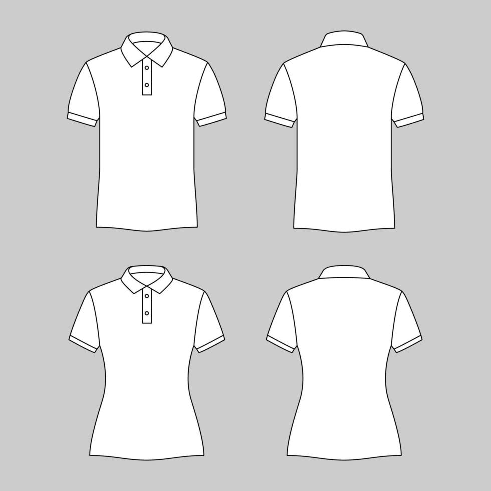 Set of Outlined White Polo Mock Up for Men and Women vector