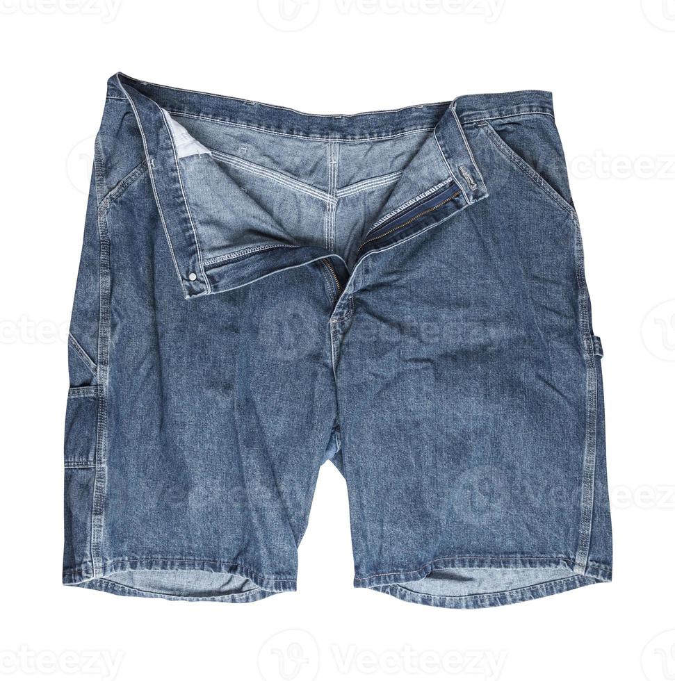 worn denim shorts with unbuttoned button photo