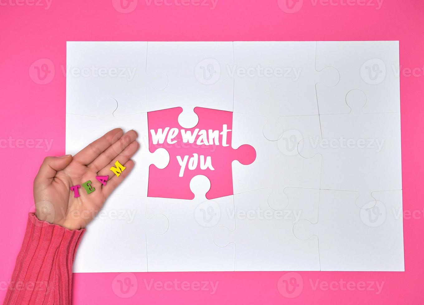 white blank puzzles and the inscription we want you photo