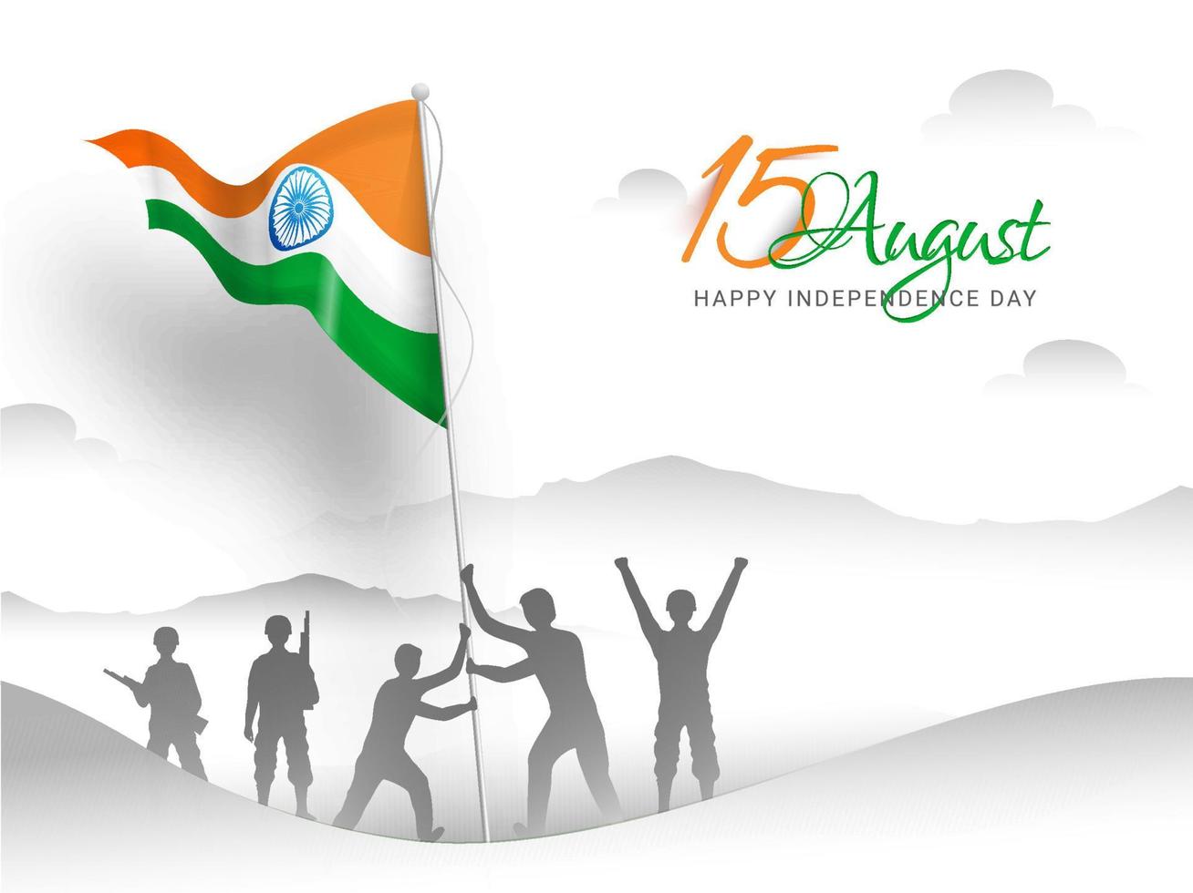 Indian Army soldier doing Flag Hoisting on top of mountain for celebrating 15th August Happy Independence Day. vector