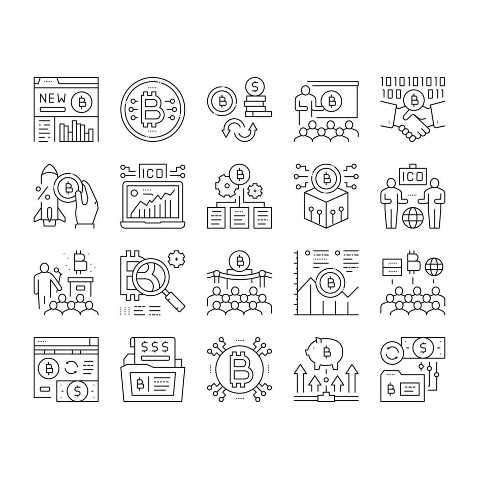 Ico Initial Coin Offer Collection Icons Set Vector