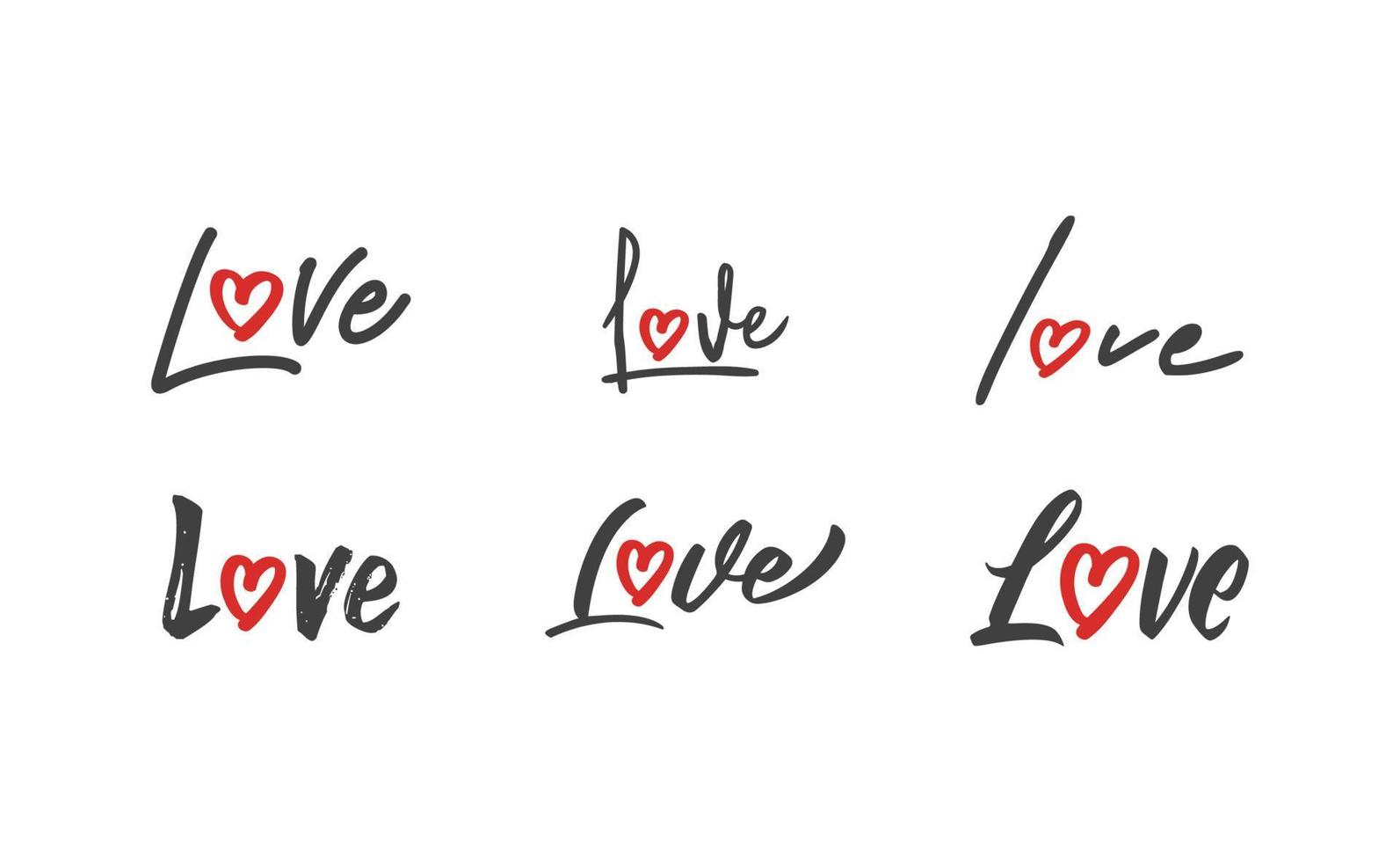 Love lettering with heart shape icon. Hand drawn style romantic card design. vector