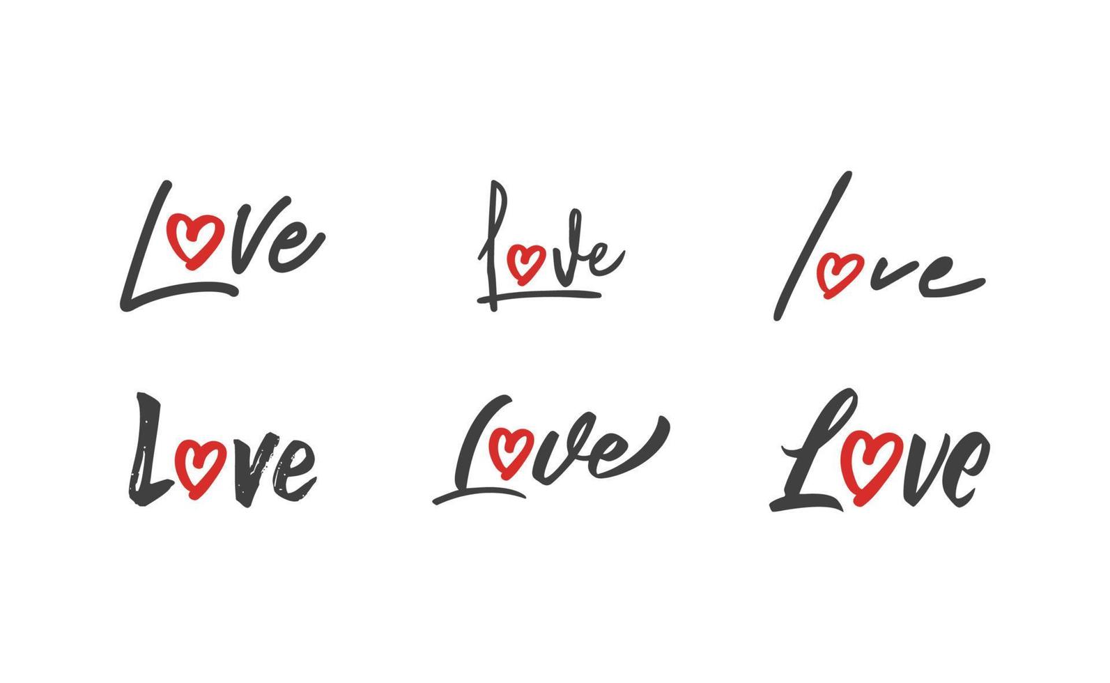 Letras de amor con icono de forma de corazón. diseño de tarjeta romántica de estilo dibujado a mano. vector