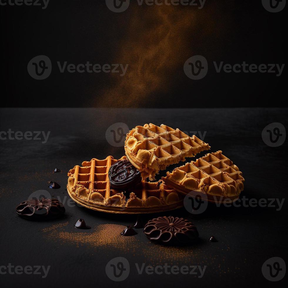 Waffles on black background photo