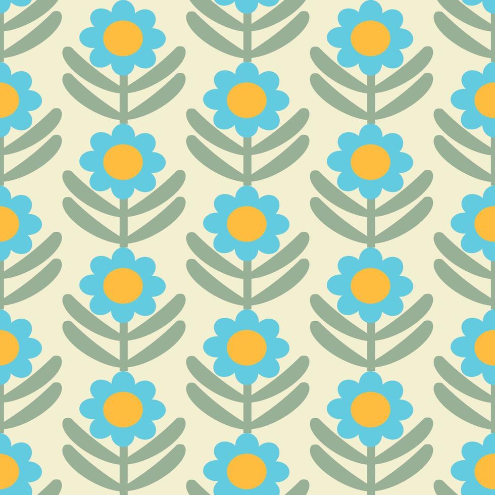 Retro Floral Pattern. 70s Funky Design with Geometric Flowers. Groovy Mid Century scandi Seamless vector texture for fabric design, textile print, wrapping, cover