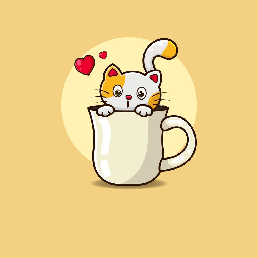 Cute cat hug heart. Vector illustration of cute cartoon animal cartoon.