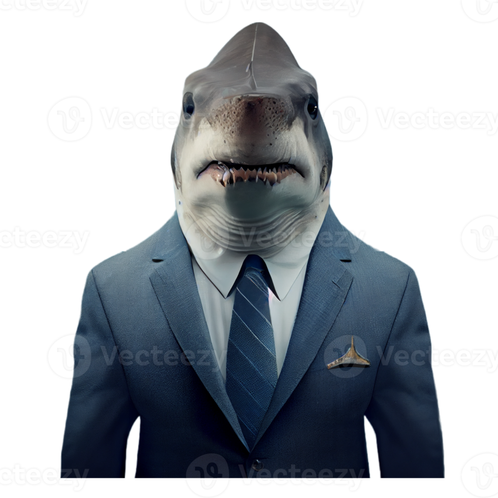 Portrait of a shark dressed in a formal business suit png