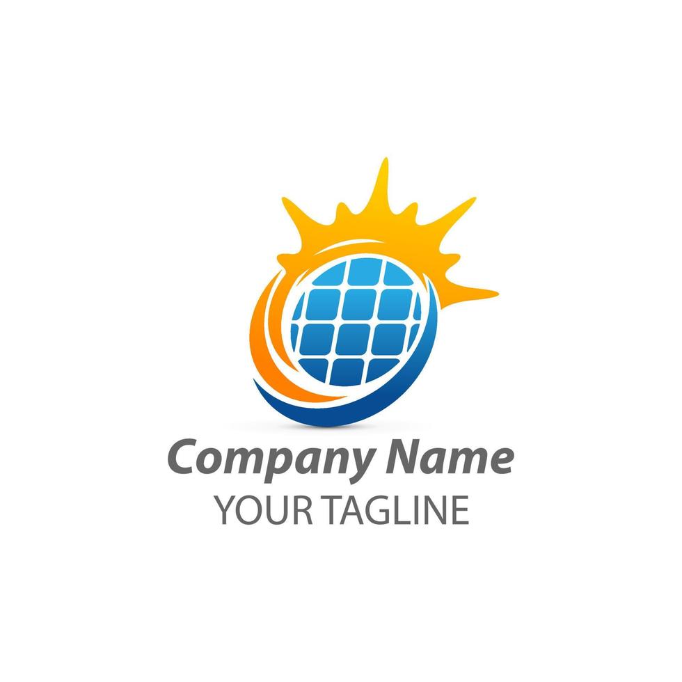 Solar home logo template. Solar panel and sun vector design. Renewable energy illustration