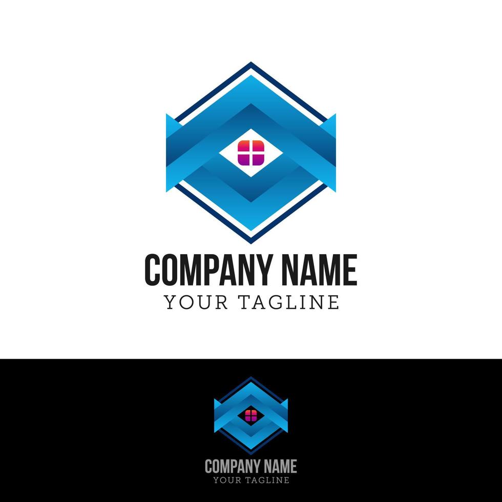 Real estate logo and business card template. Outline style house sign with overlapping shadow effects. Vector illustration for print or web.