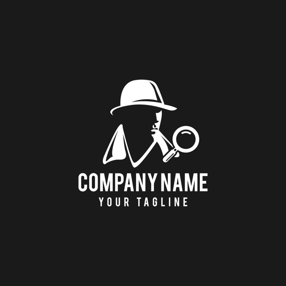 Detective agency emblem with abstract man head in hat. Design elements for labels, logos, badges. Vintage vector illustration.