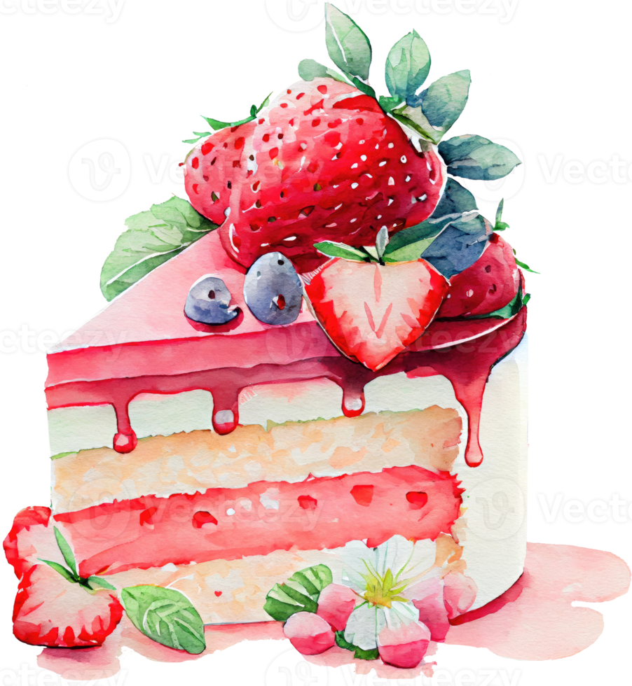 aquarelle de gâteau aux fraises png