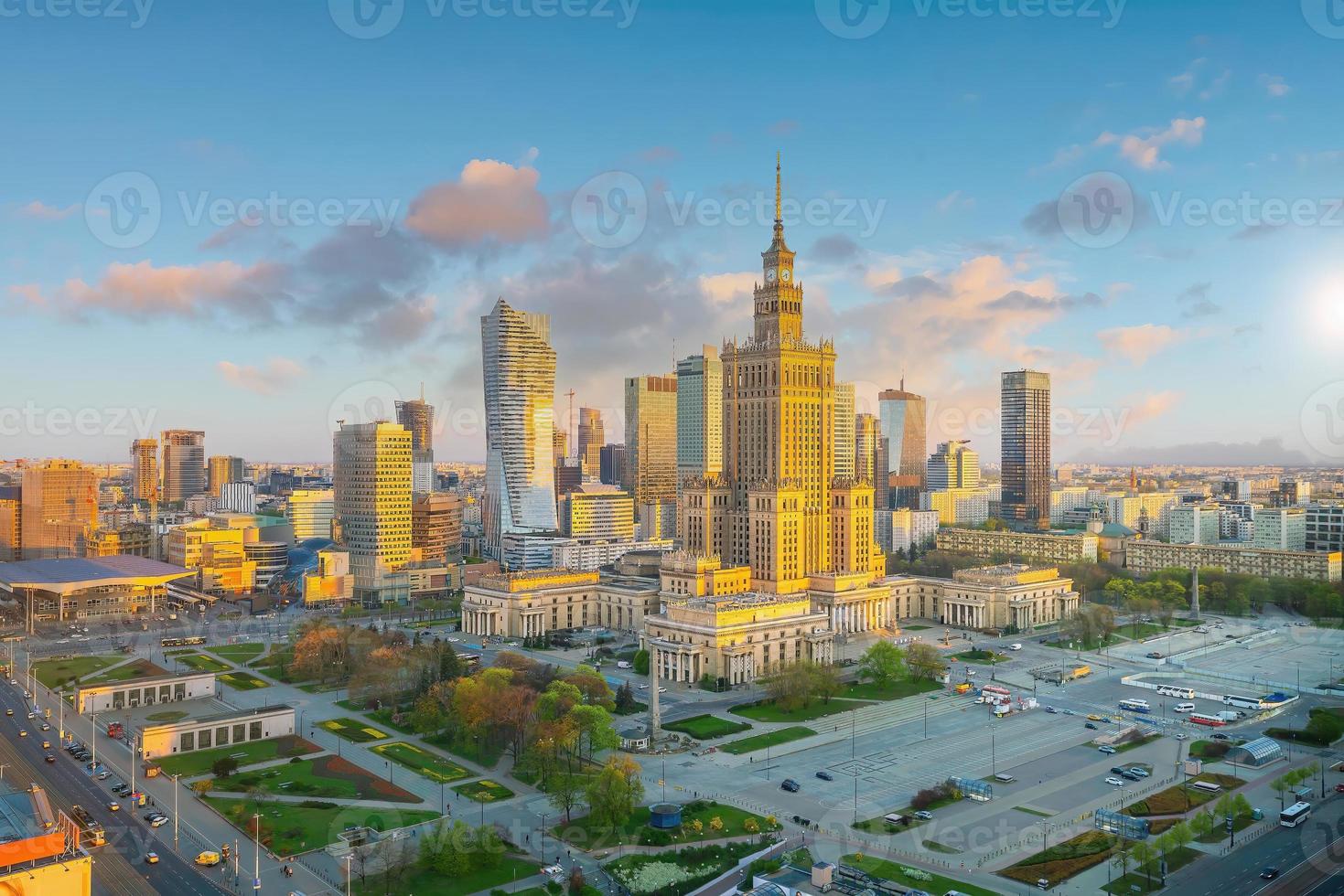 Aerial photo of  Warsaw city downtown skyline in Poland