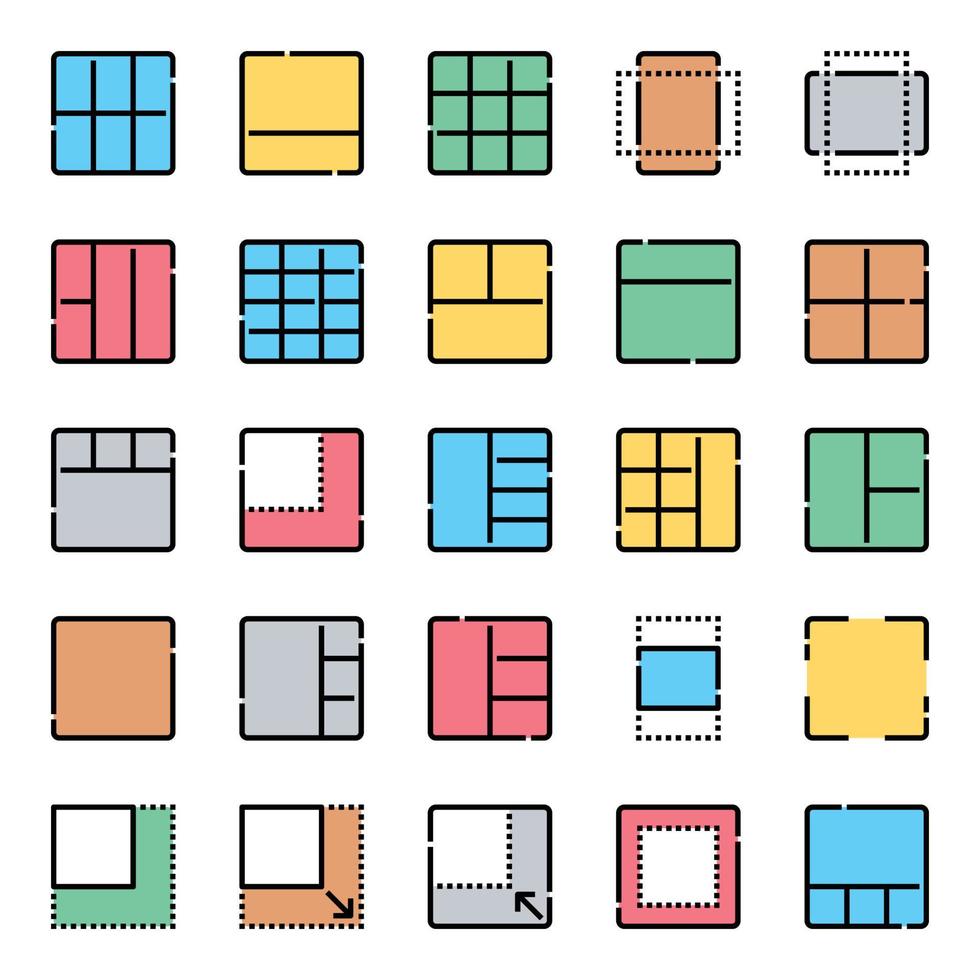 iconos de contorno de color rellenos para el diseño. vector