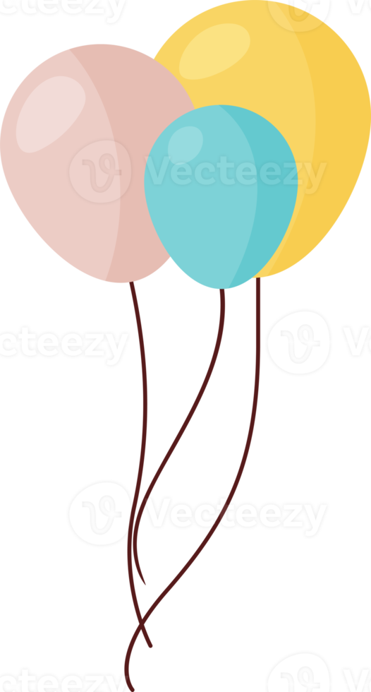 Three Air Balloons. Pink, Blue, Yellow Balls on a thread png