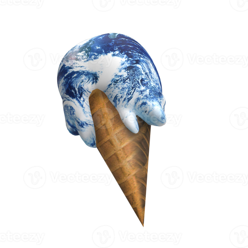 ice cream earth melting png image 3d rendering