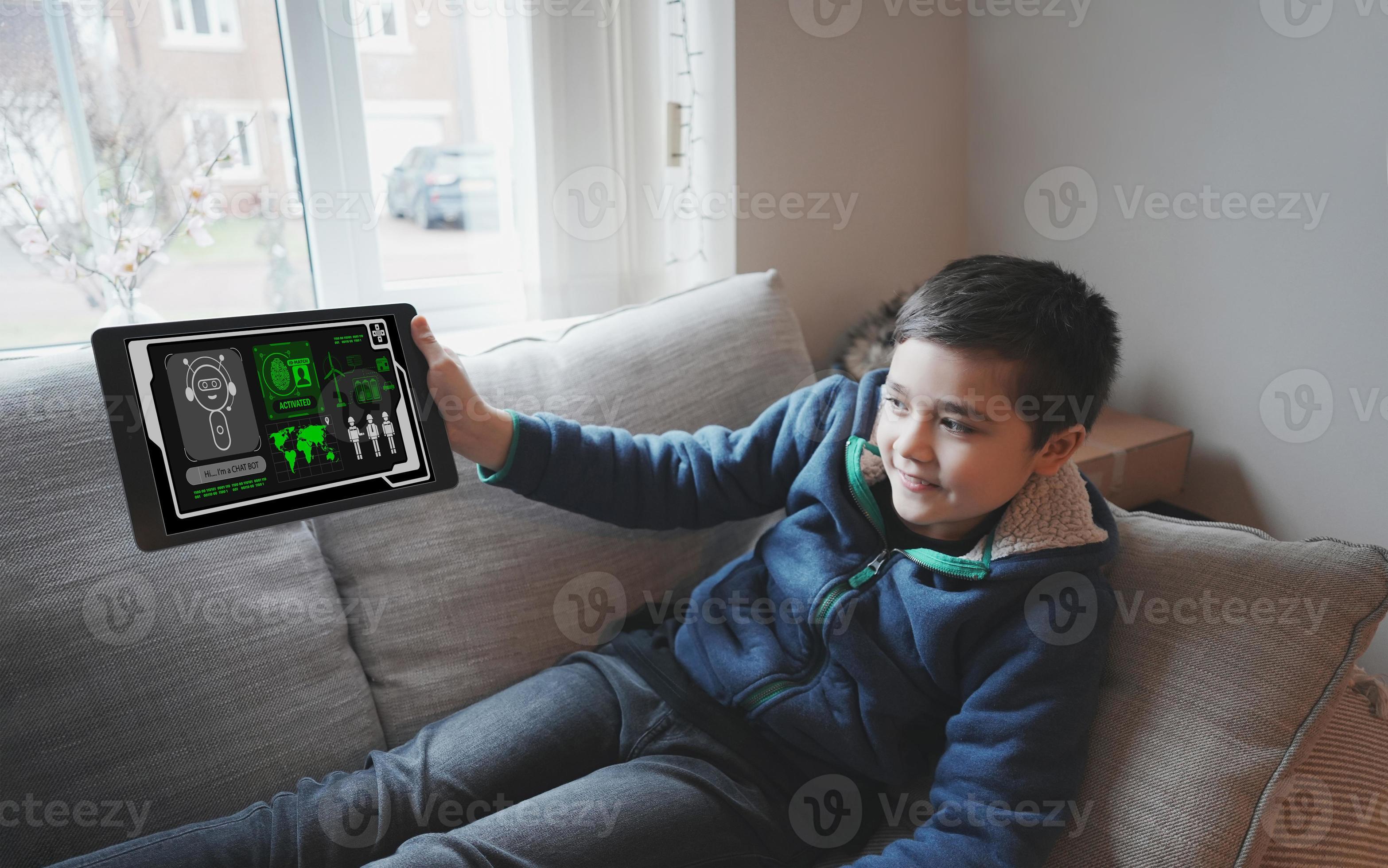 Child using AI technology on tablet for learning