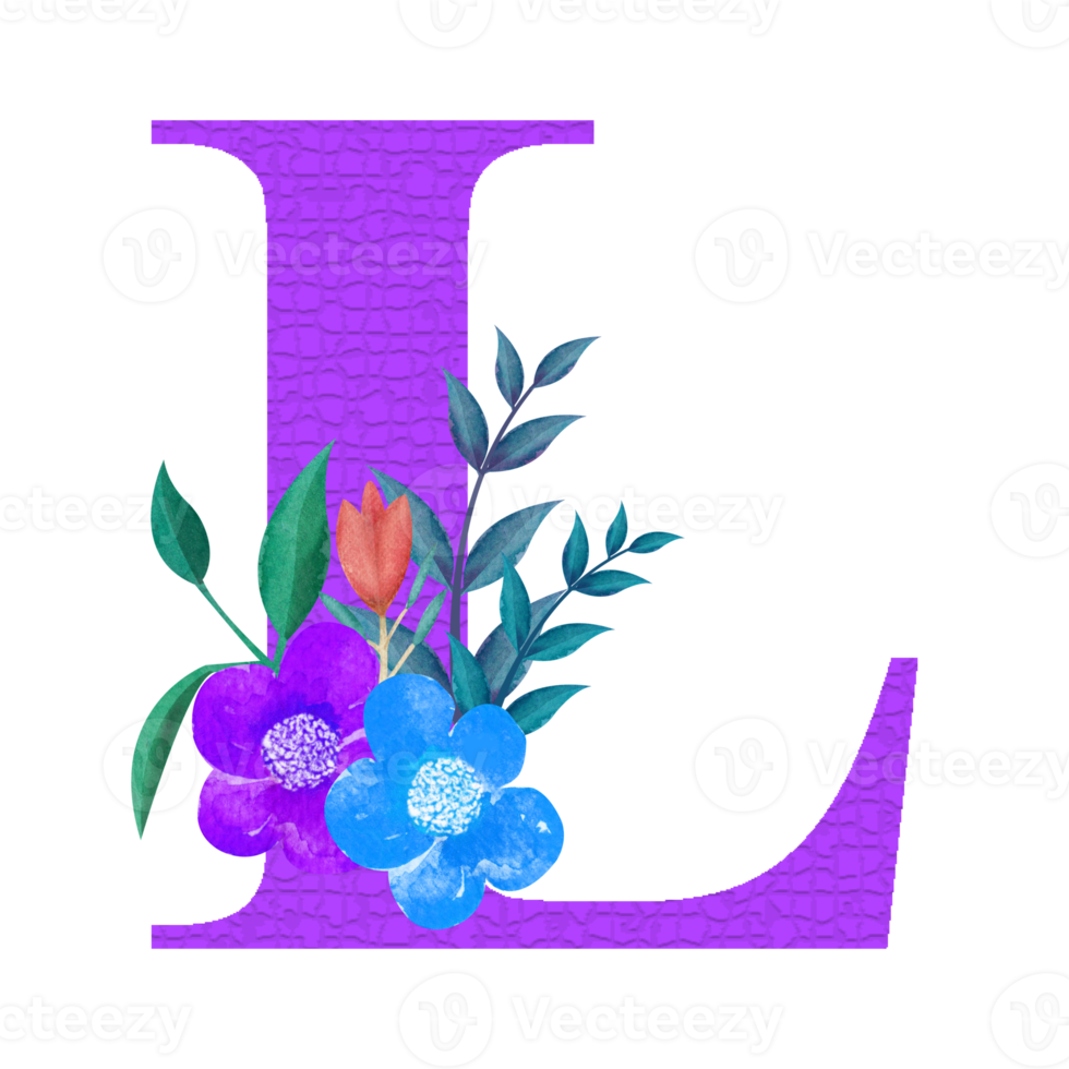 clipart floral del alfabeto, diseño de imágenes prediseñadas de letras botánicas png