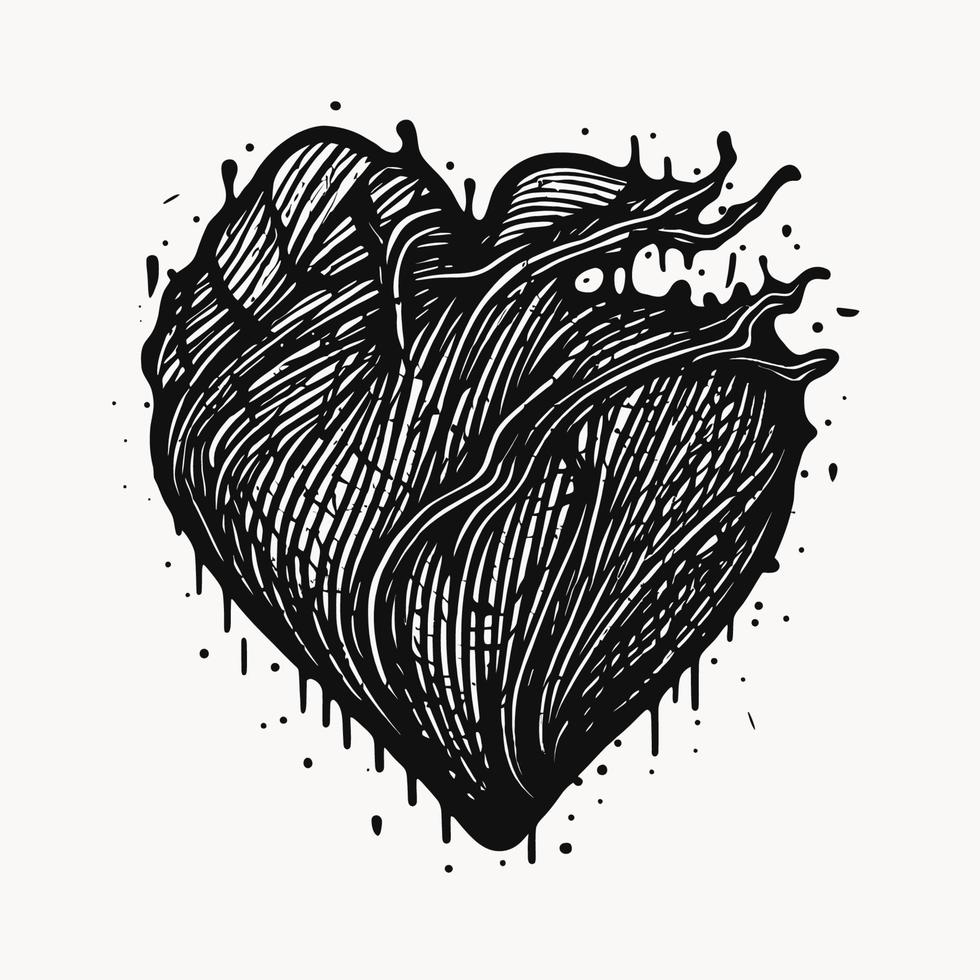 corazón, mano, dibujado, corazón, icono, señal, -, cepillo, dibujo, caligrafía, corazón, negro, corazón, símbolo, -, corazón, caricatura, vector, ilustración vector