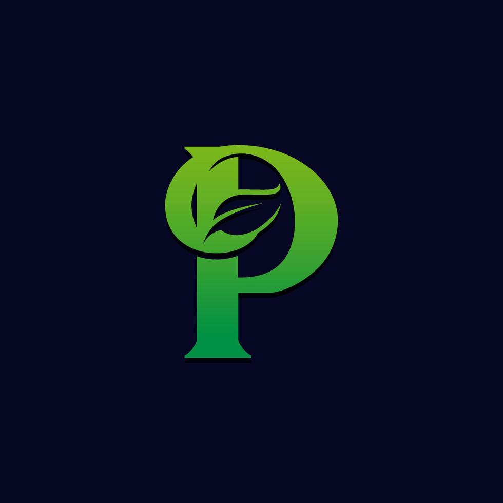 logotipo eco green p para empresa. colorido diseño de logotipo ecológico limpio de varias capas. símbolo de hoja en estilo original. lo mejor para la marca y la identidad de las empresas ecológicas vector