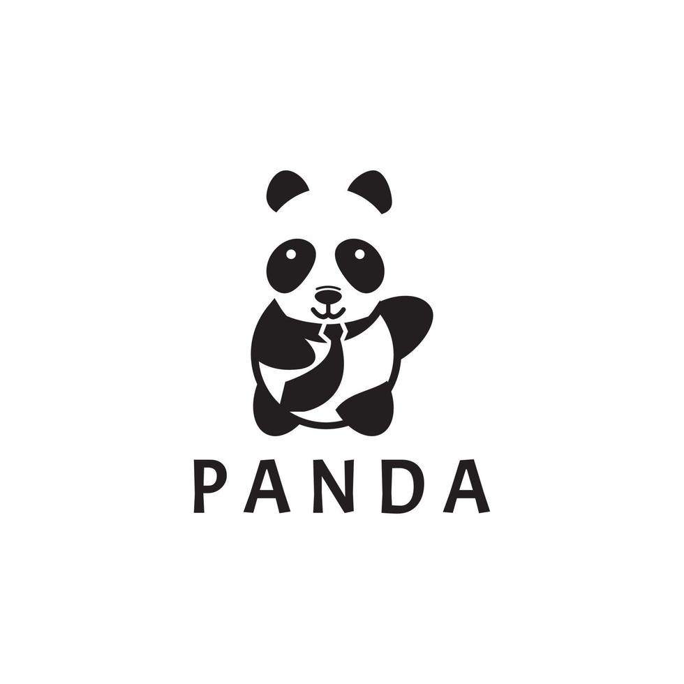 Panda bear silhouette Logo design vector template. Funny Lazy Logo Panda animal Logotype concept icon.