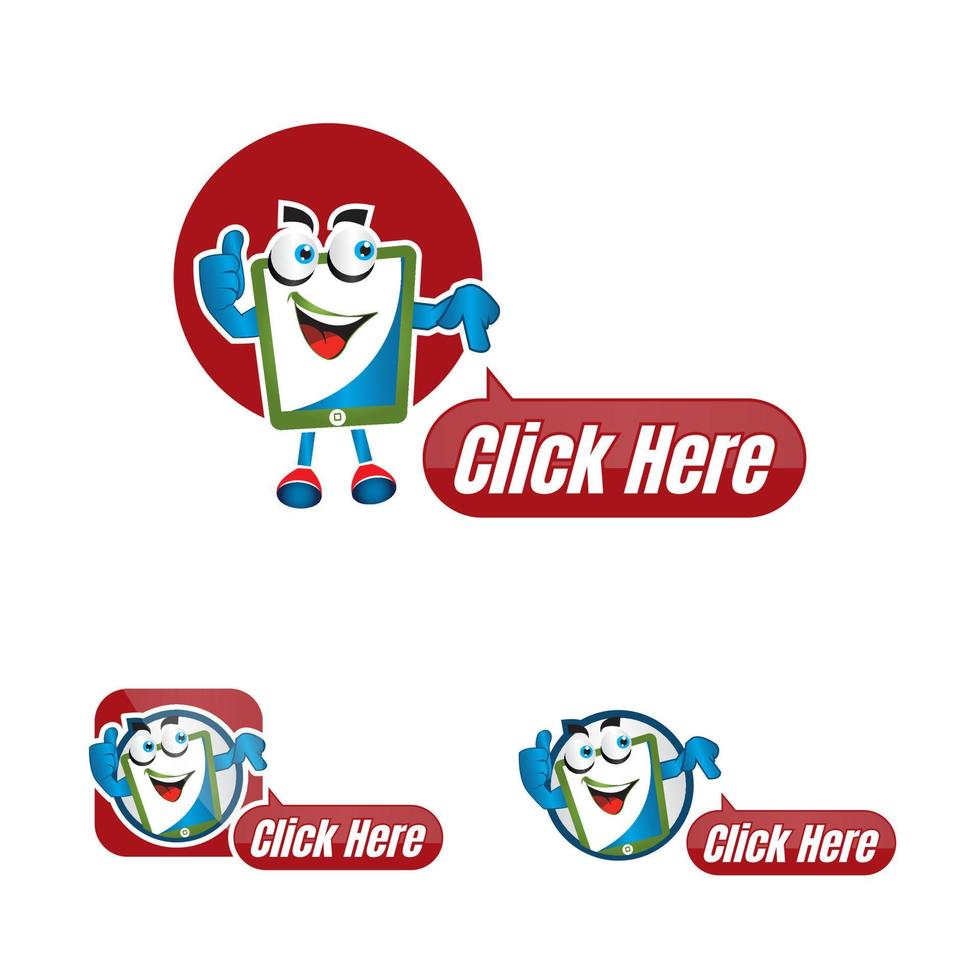 Click here cartoon sign icon. Press button. Icon on blurred background. Vector