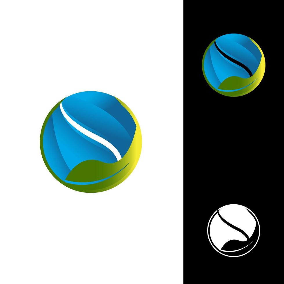 Circle mockup eco logo, green leafs of plant, organic creative icon vector