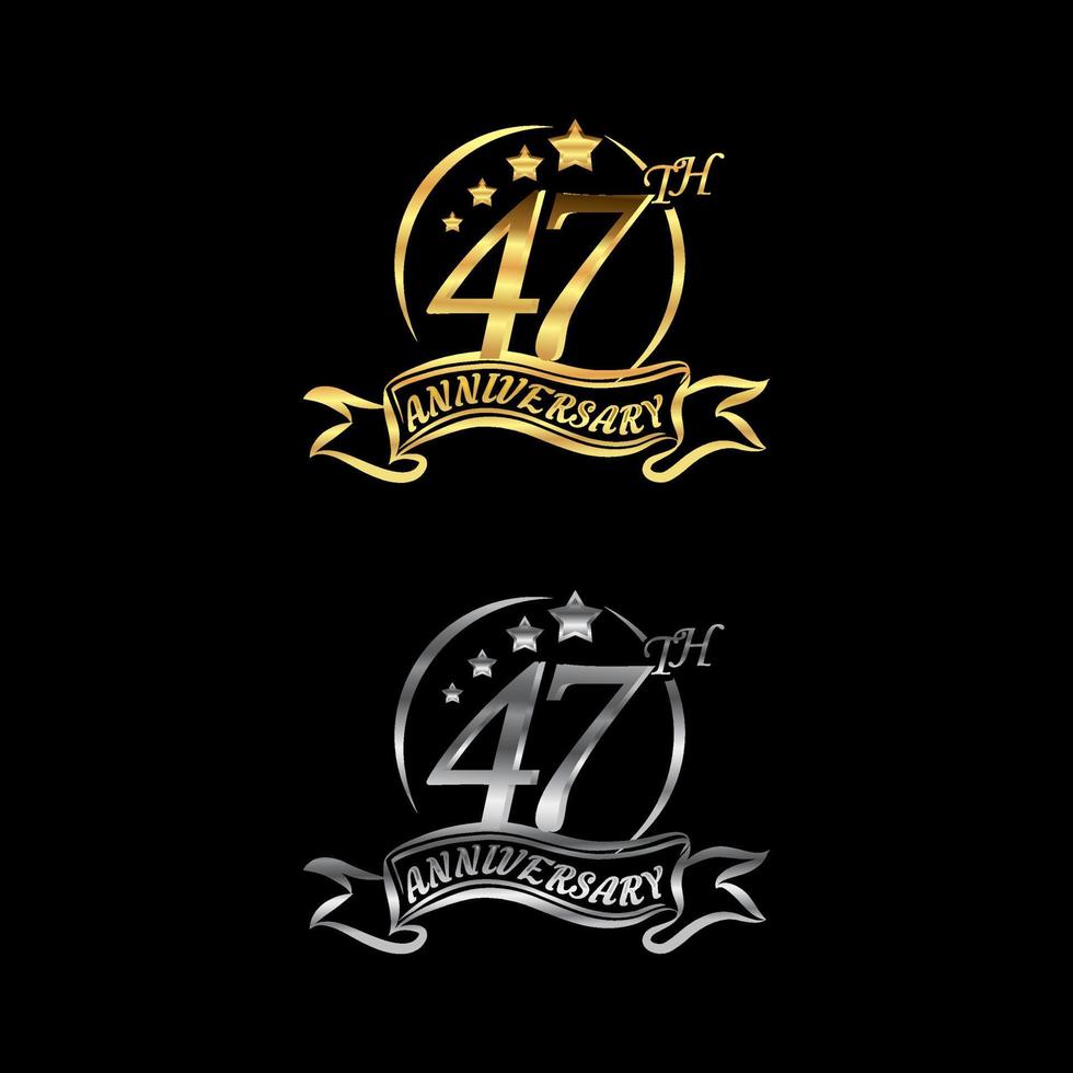 Anniversary vector unusual label Gold and Silver color. forty-seven year symbol. Birthday abstract logo. 47th jubilee