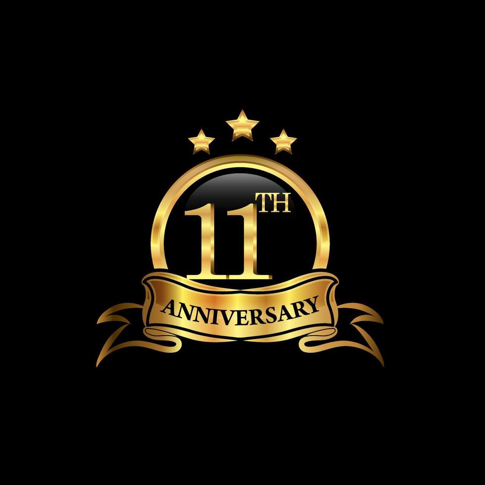 11 año aniversario celebracion. aniversario clásico elegancia dorado color aislado en negro fondo, vector diseño para celebracion, invitación tarjeta, y saludo tarjeta