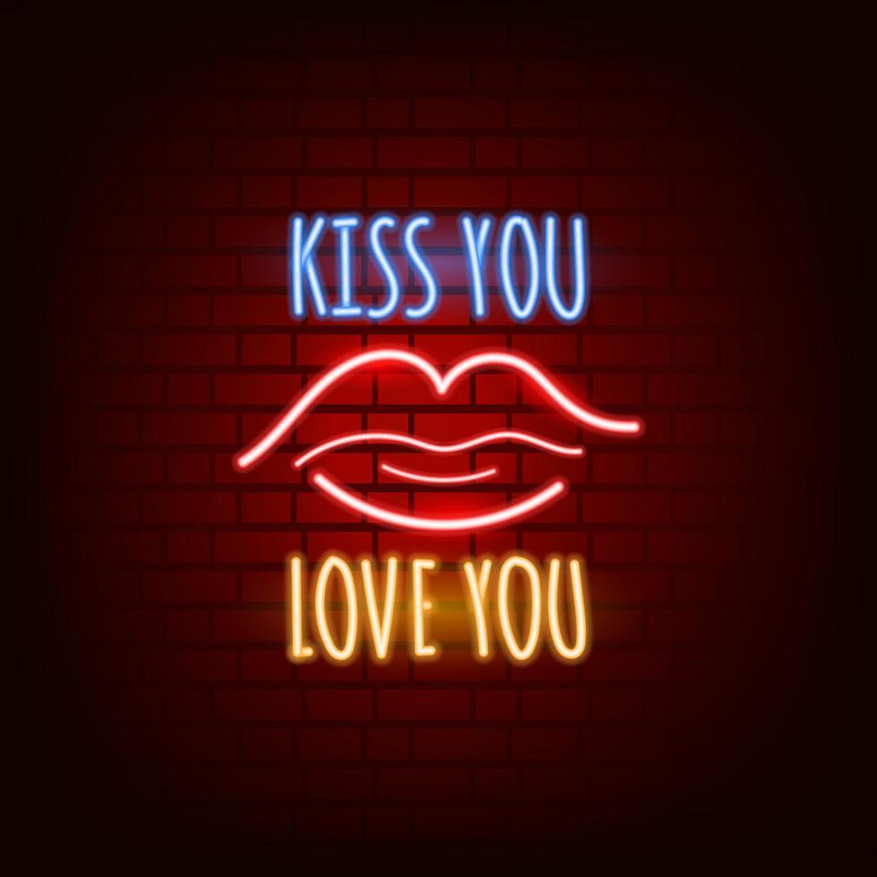 Neon sign. Valentine's Day. A holiday for all lovers. Glowing text. Design element on a dark background for your postcard or banner. vector
