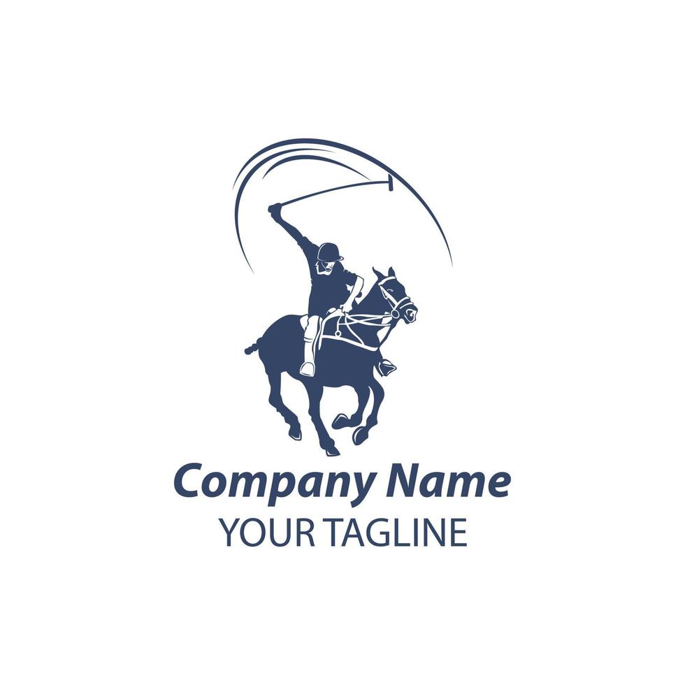 Polo player with rearing up horse and long handled mallet icons for polo club or equestrian sport design. vector