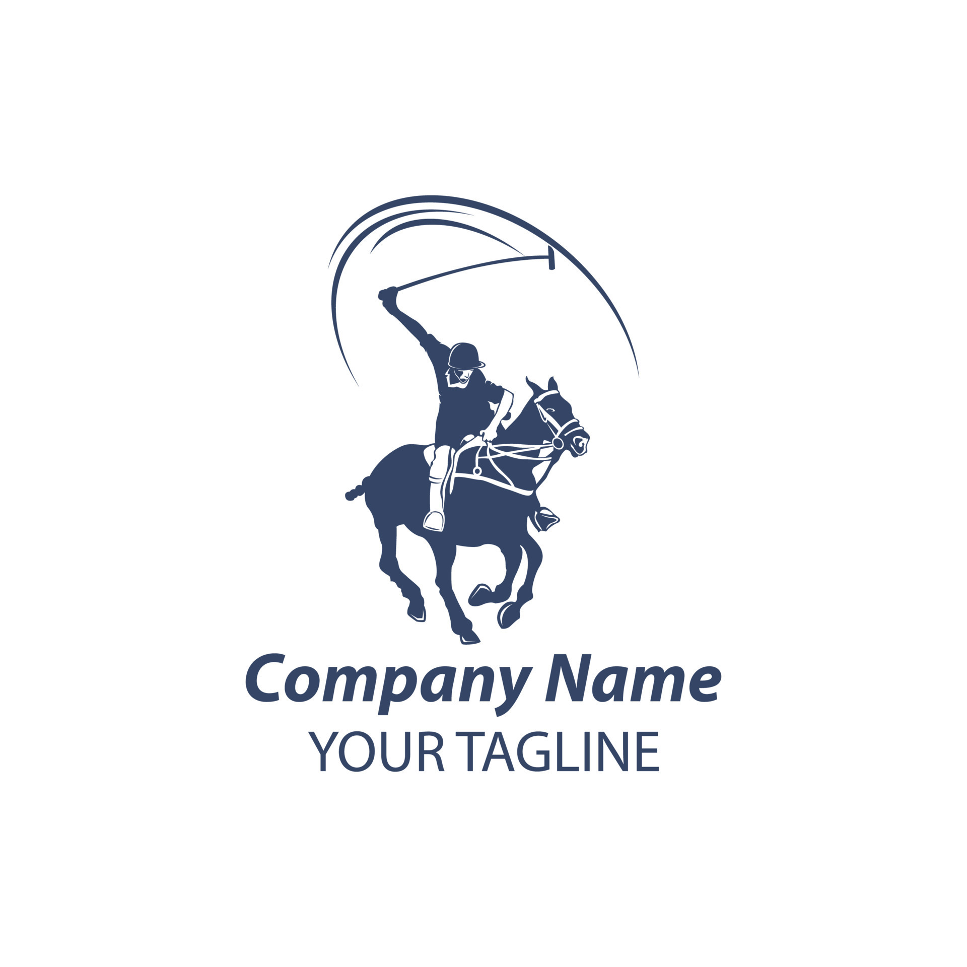 Polo player with rearing up horse and long handled mallet icons for