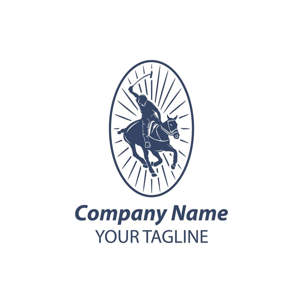 Polo player with rearing up horse and long handled mallet icons for polo club or equestrian sport design. vector