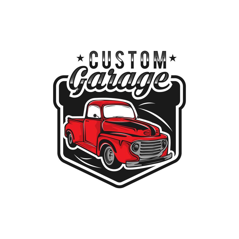 Retro truck logo template vector. Vintage truck emblem logo concept. Retro garage logo template vector