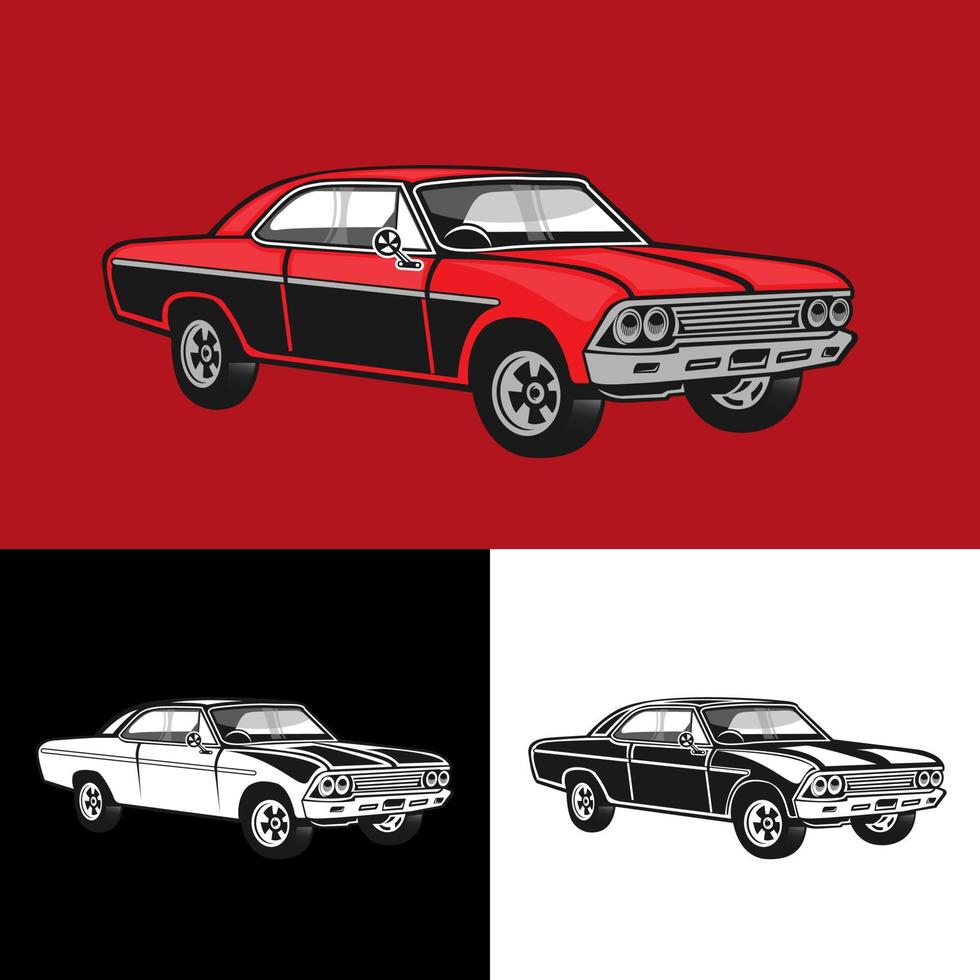 Set of classic muscle car logo, emblems and badges isolated on  background. Old american car from 60s. vector