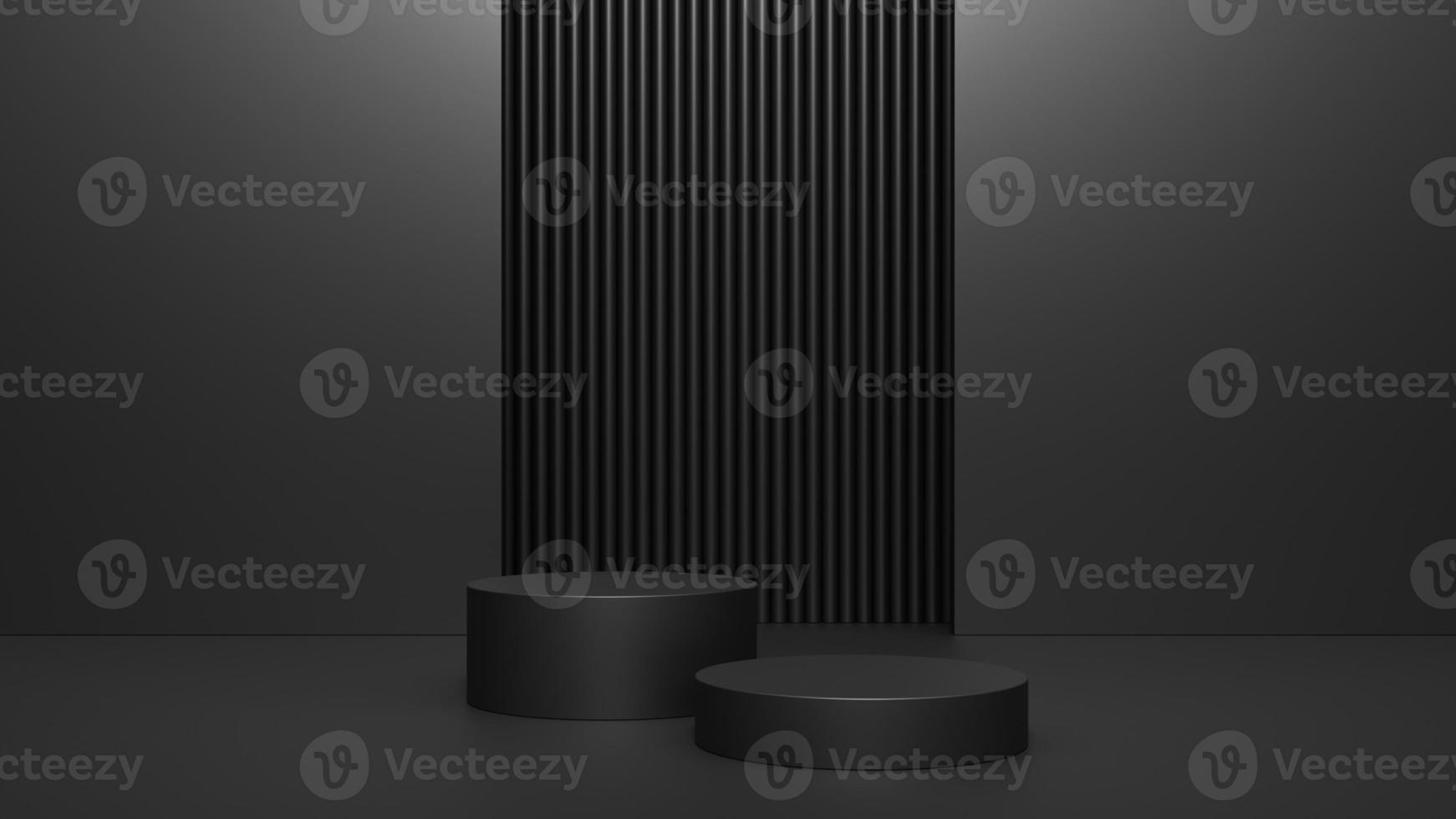 Empty podium or pedestal display on dark background with stand concept, Blank product shelf standing backdrop. 3D rendering. photo