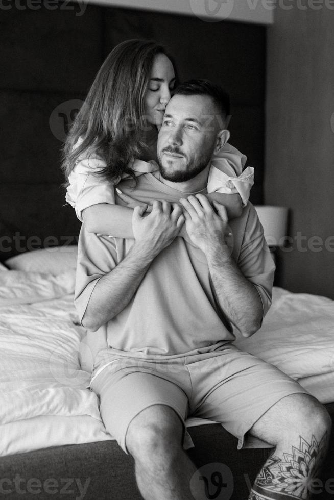 earlier morning bride and groom at home photo