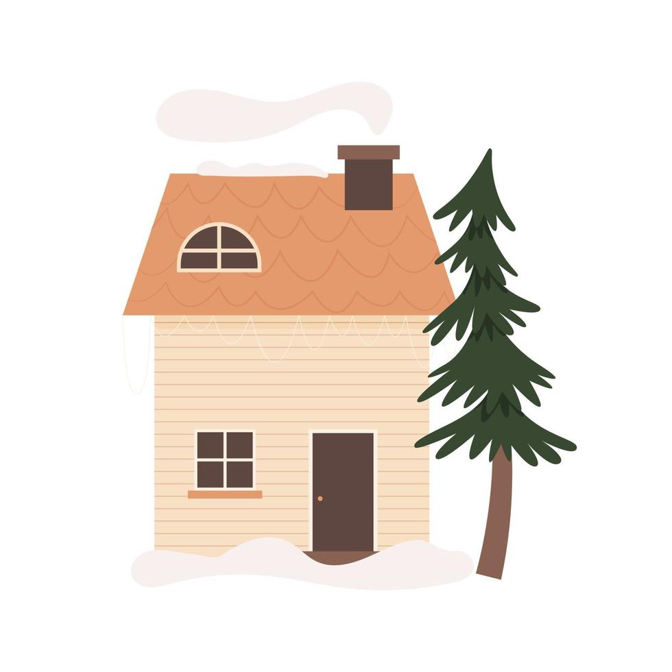 Nordic forest wooden cabin vector